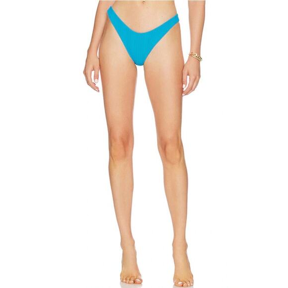 L*Space Cabana Bitsy Bikini Bottom Bright Blue Ribbed High Cut Cheeky NEW XS - Picture 2 of 7